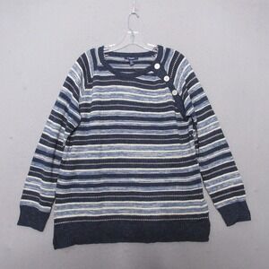 Chaps Sweater Women XL Blue Stripe Cotton Button Coastal Preppy Lightweight NWT